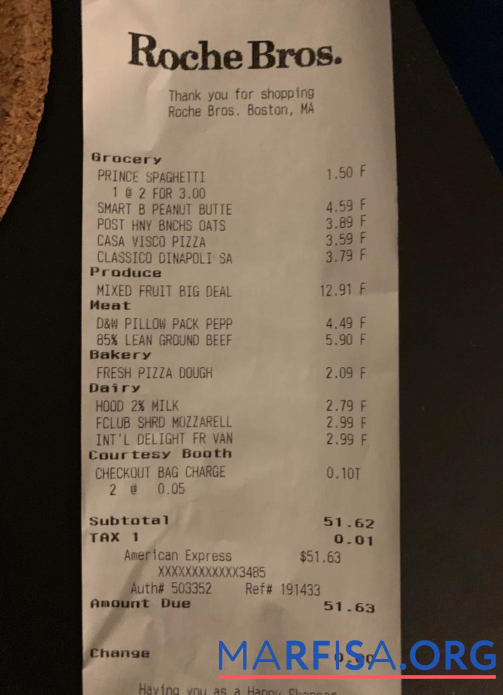 Printable Roche Bros supermarket payment check real example